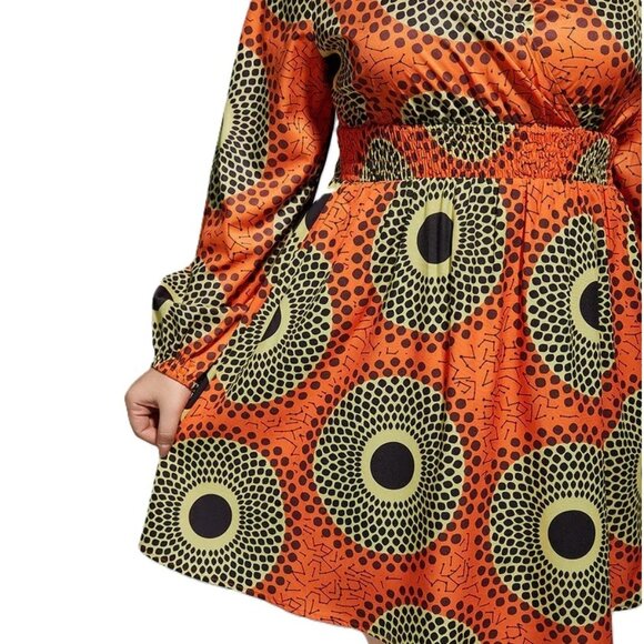 Curvesoul Orange Black Yellow Geometric V Neck Elastic Waist Dress Size 5X NWT - Picture 6 of 14